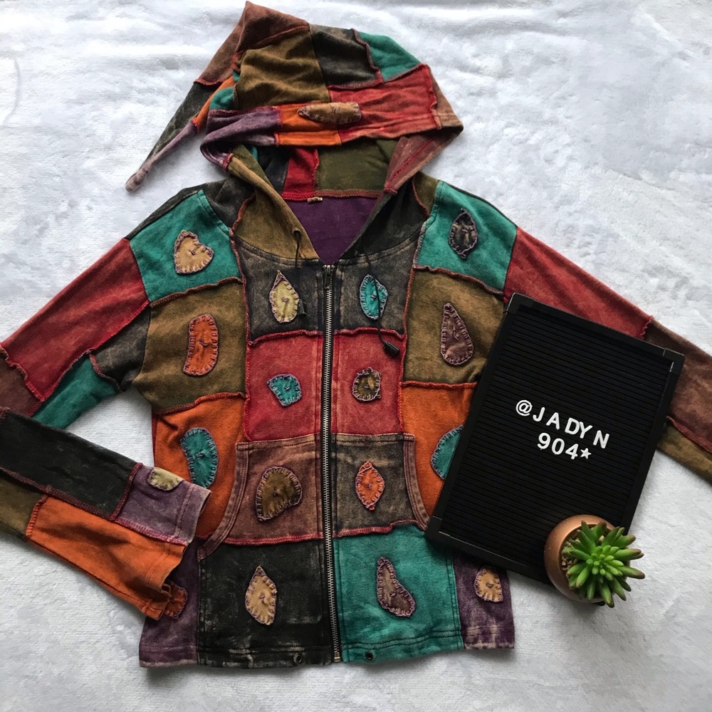 Vintage Patchwork Zip Up Hoodie - image 1